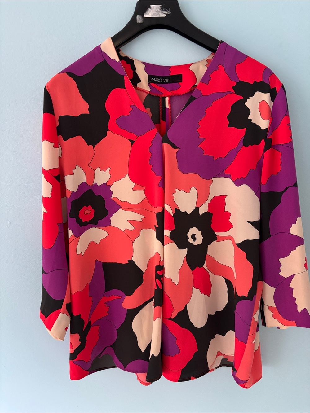 Marc Cain Bold Pink Purple & Black Floral V-Neck Blouse